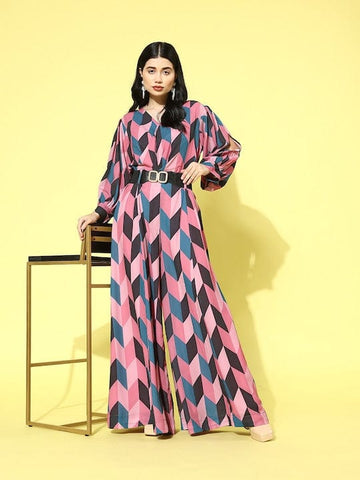 Varanga Women Pink Geometrical Printed Jumpsuit